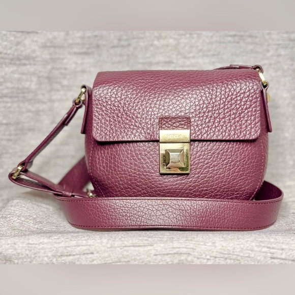 Furla Handbags - Furla Purple Leather Saddle Crossbody Bag - 7.5" x 6.5 - “Bordeaux” Mini Glenn